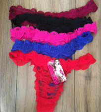 5 SET MULTIPACK LADIES FLOWER  BOW LACE THONGS G-STRING UK SIZE 10-12 SUMMER UK
