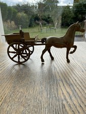 RARE VINTAGE BRASS TROTTING HORSE & TRAP,WAGON VG CONDITION