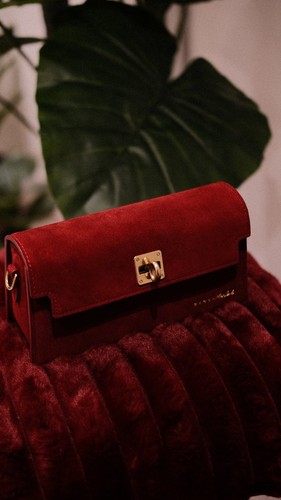 Red suede leather bag - suede,