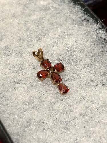 9ct solid gold garnet cross - solid,
