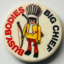 Mettoy Busy Bodies Big Chief Vintage Pin badge Toys Promo Advertising Bow Arrow