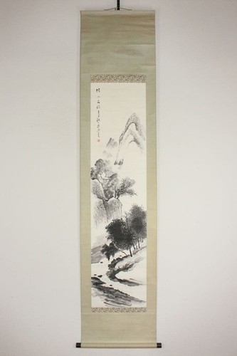 Japanese ink landscape scroll - ink,