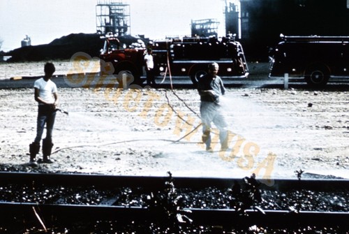 Vtg 1977 train slide - train, fire
