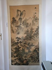 Traditional Chinese China Silk on Paper Landscape Wall Hanging Scroll 167 x 67cm