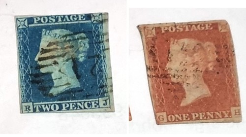 Penny blue and 1p - 2, red