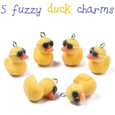 5 Fuzzy Duck Charms with Sunglasses - 27mm Fun Jewellery Making Animal Pendants