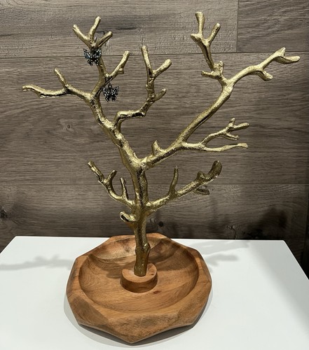 Gold toned metal jewelry tree - jewelry,