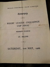 RARE 1966 RUGBY LEAGUE CHALLENGE CUP FINAL ITINERARY WIGAN V ST HELENS @ WEMBLEY