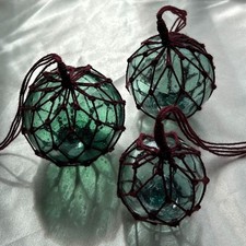Japanese Large Glass Fishing Float Buoy Ball Net Green 3 Set