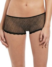Freya Summer Haze Short Brief Size L 14 16 Black Beige Spot Sheer Knickers 3996