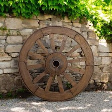 Old Antique Original Wooden Cart Wheel Garden Display
