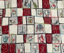 1950’s Kitchen Curtain Fabric - Red, Green And Blue On Pantry White 1/4 Metre