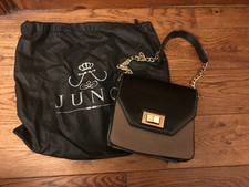 Ladies JUNO black and beige shoulder bag with dust cover 19cm X 19cm X 4cm