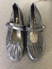 Pavers -  Black Leather Mary Jane Comfort Shoes Low Heel, UK Size 6