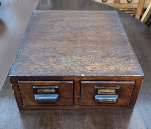 Vtg antique two drawer oak - (2),
