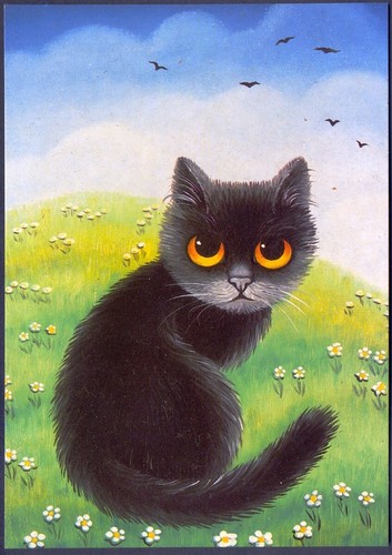 Modern cat art postcard - cat, postcard.
