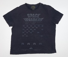 Space Invaders Men's 2XL Blue Graphic Retro Video Game T-Shirt