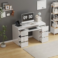 Dressing Table High Gloss Vanity Makeup Computer Desk 6 Drawers Storage Bedroom