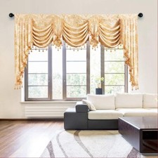 Luxury Golden Jacquard Swag Valance Damask Curtain Panel Rod Pocket 79" Wide