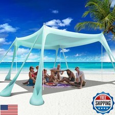 VIONMI Beach Canopy Beach Tent Pop Up Shade 10x10ft Sun Shelter UPF50+ with 8