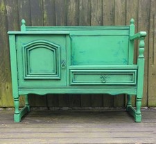 Solid Oak Painted Green Telephone Seat Table Hall Bench 