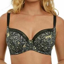  Freya Floral Bonanza Bra Black Yellow Size 30F Underwired Plunge Balcony 5181