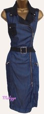 KAREN MILLEN ✩ TWO TONE DENIM ZIP BELTED COLLAR SAFARI STYLE SHIRT DRESS ✩ UK 8