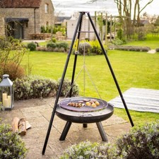 Barbecue Tri-Grill Outdoor Tripod w/ Hanging Grill for BBQ Cooking Over Firepit