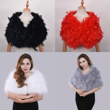 Real Ostrich Feather Fur Shawl Shrug Cape Wraps For Bride Wedding Party