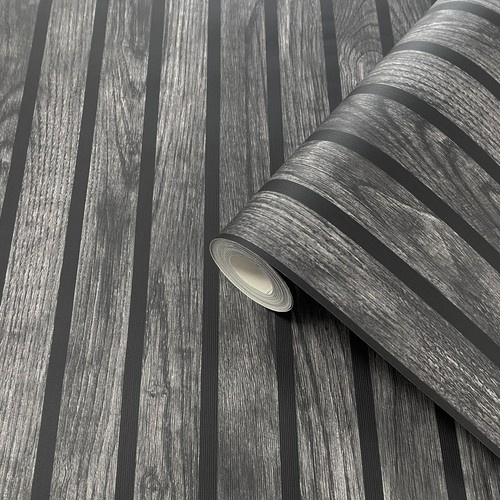 Black wooden slats wallpaper - black,