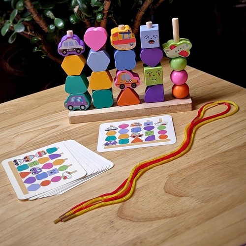 Wooden threaded beads shapes - threaded,