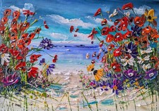 ORIGINAL ACRYLIC OIL PAINTING "COASTAL FLOWERS" BY EVELINA VINE 50 x 70 cm