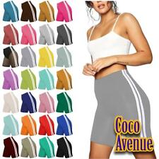 New Ladies Side Stripe Plain Casual Gym Sports Pants Biker Summer Cycling Shorts