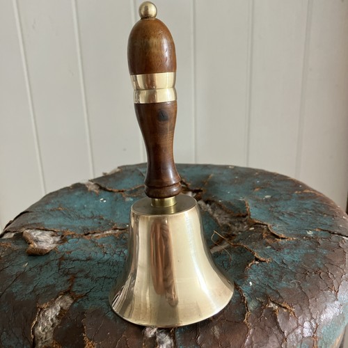 Brass hand bell wooden handle - hand,
