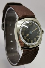Vintage 1930s Pure Nickel Cushion Cased Military Style Art Deco 30mm Gents Watch