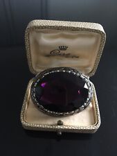 Large Silver Tone Oval Celtic Brooch Signed Miricle Deep Purple Amethyst