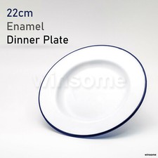 White Enamel Dinner Pie Plate 22cm Serving Tray Roasting Baking Camping Kitchen