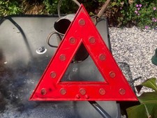 Vintage Cast Metal Road Traffic Sign Red Triangle with Reflectors.  By  Franco 