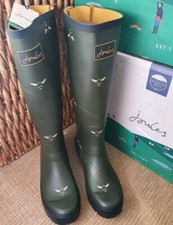Joules Womens KHAKI GREEN BEES Wellies Boots ( Adjustable Gusset ) Size 7 BNIB 