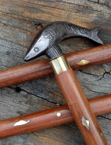 Antique fish handle walking - fish,