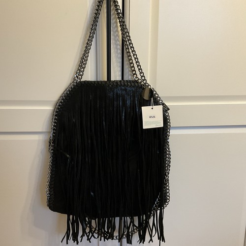 Black fringed jamie bag - black,