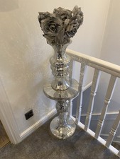 Mirrored Mosaic Vase Table Crystal Silver Crushed Glitter Bling End Table