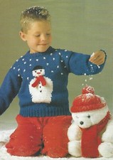 KNITTING PATTERN -  CHILDREN'S SNOWMAN CHRISTMAS JUMPER SWEATER 22" - 28"
