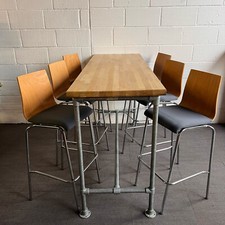 Blue and Wood Stool and Butchers Block Table Set