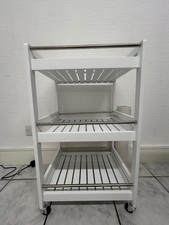 HOMCOM 3-Tier Home Trolley Kitchen Storage w/ Steel Bars 4 Wheels Rolling White