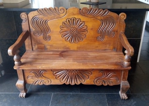 Hand carved wooden - bench, 118w