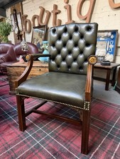 Vintage Gainsborough Mahogany Leather Armchair Button Back Desk Library Chair