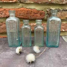 Set of 4 Old Fashioned Poison Bottles,  Vintage Glass Home Décor