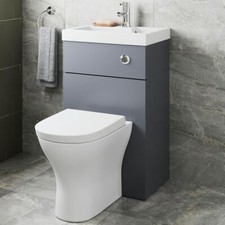 2 in 1 Back to Wall Toilet & Basin Combination Unit Grey Gloss W50cm Dual Flush