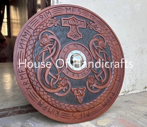 Viking carved wooden shield